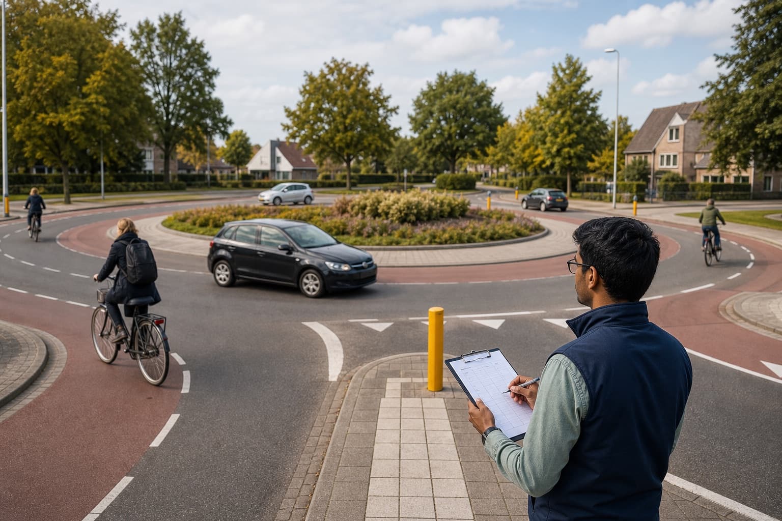 Indian analyst manually counting traffic at a Dutch cycle-friendly roundabout