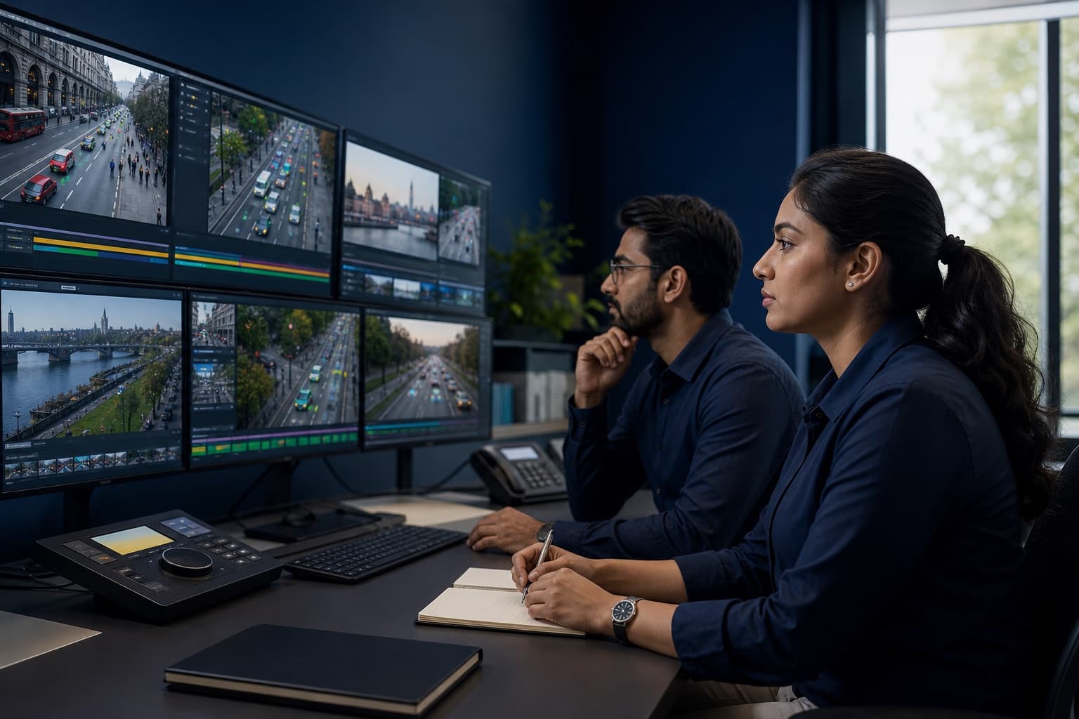 Indian analysts manually reviewing traffic footage from multiple countries