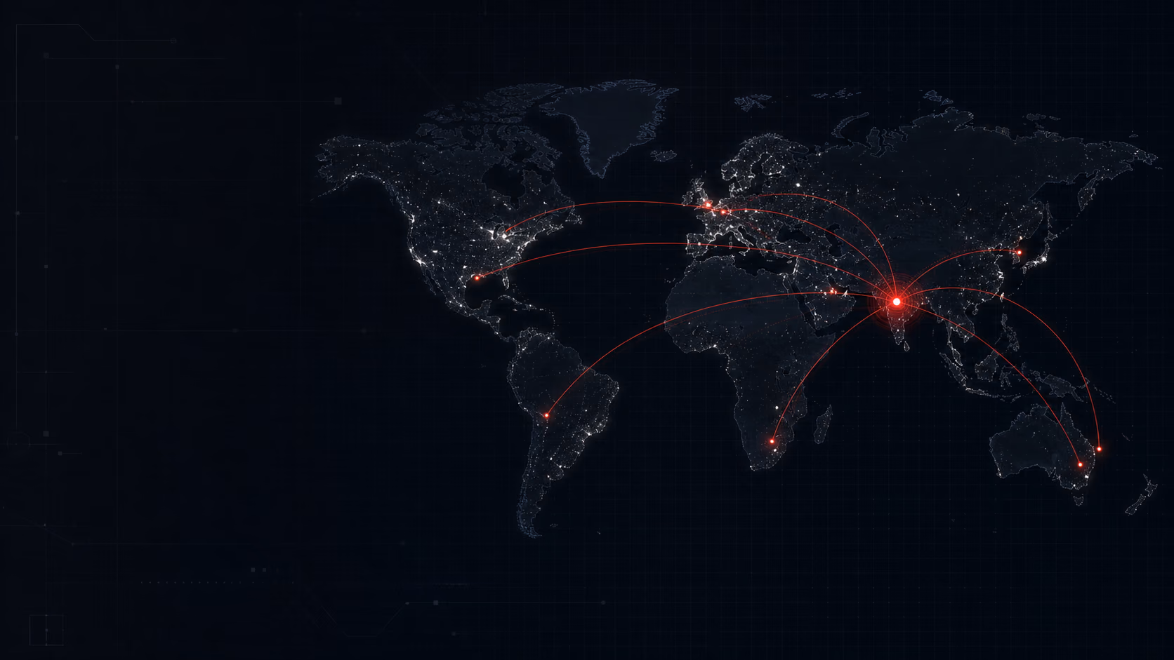 World map showing traffic-data connections from India to international regions